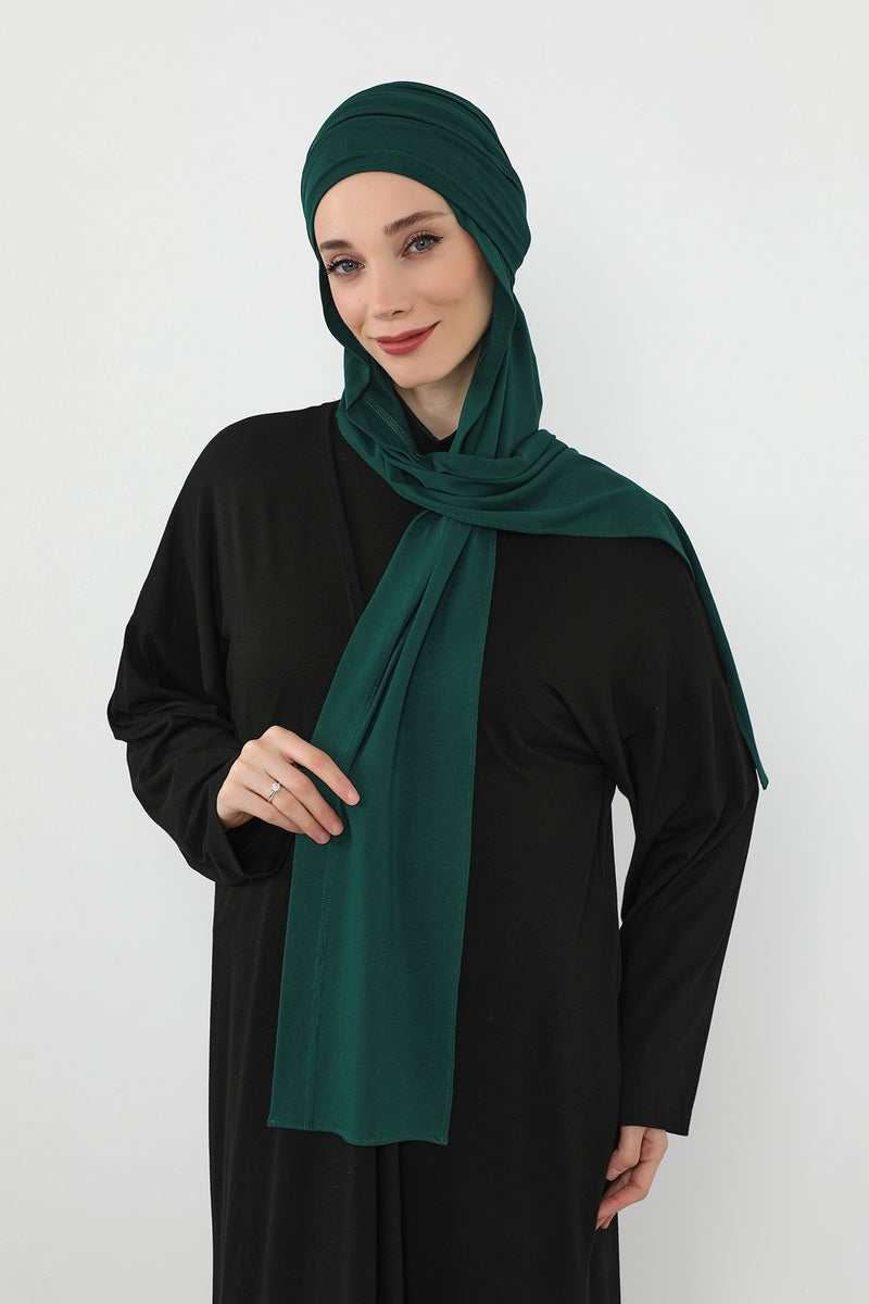Two-Piece Jersey Hijab Set – Soft Scarf and Matching Undercap, Plain Jersey Hijab & Undercap Set for Everyday Wear,PS-57 Green