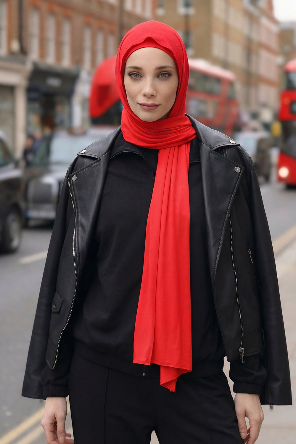 Two-Piece Jersey Hijab Set – Soft Scarf and Matching Undercap, Plain Jersey Hijab & Undercap Set for Everyday Wear,PS-57 Red