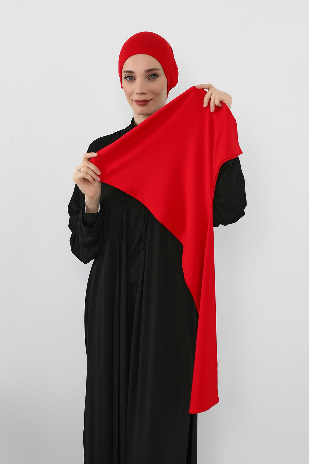 Two-Piece Jersey Hijab Set – Soft Scarf and Matching Undercap, Plain Jersey Hijab & Undercap Set for Everyday Wear,PS-57 Red