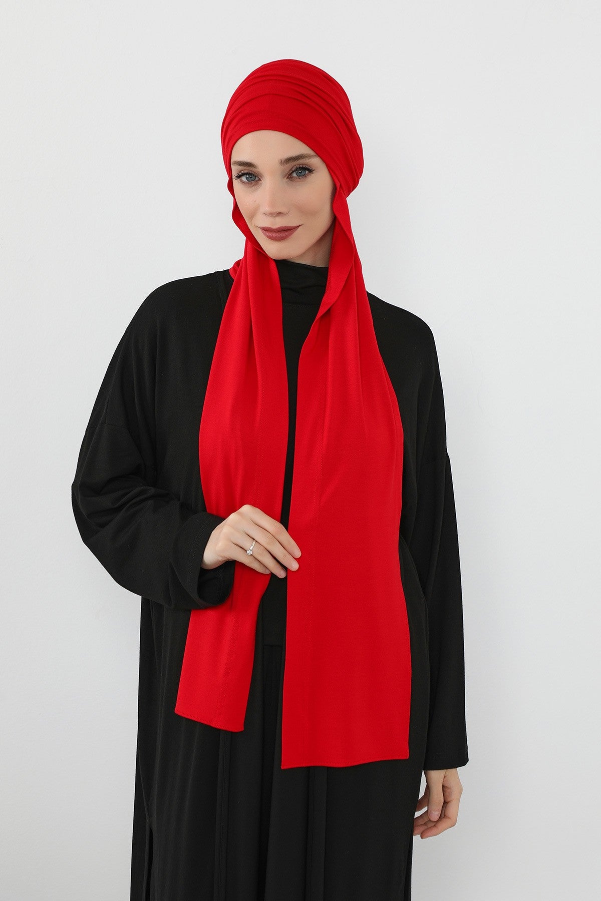 Two-Piece Jersey Hijab Set – Soft Scarf and Matching Undercap, Plain Jersey Hijab & Undercap Set for Everyday Wear,PS-57 Red