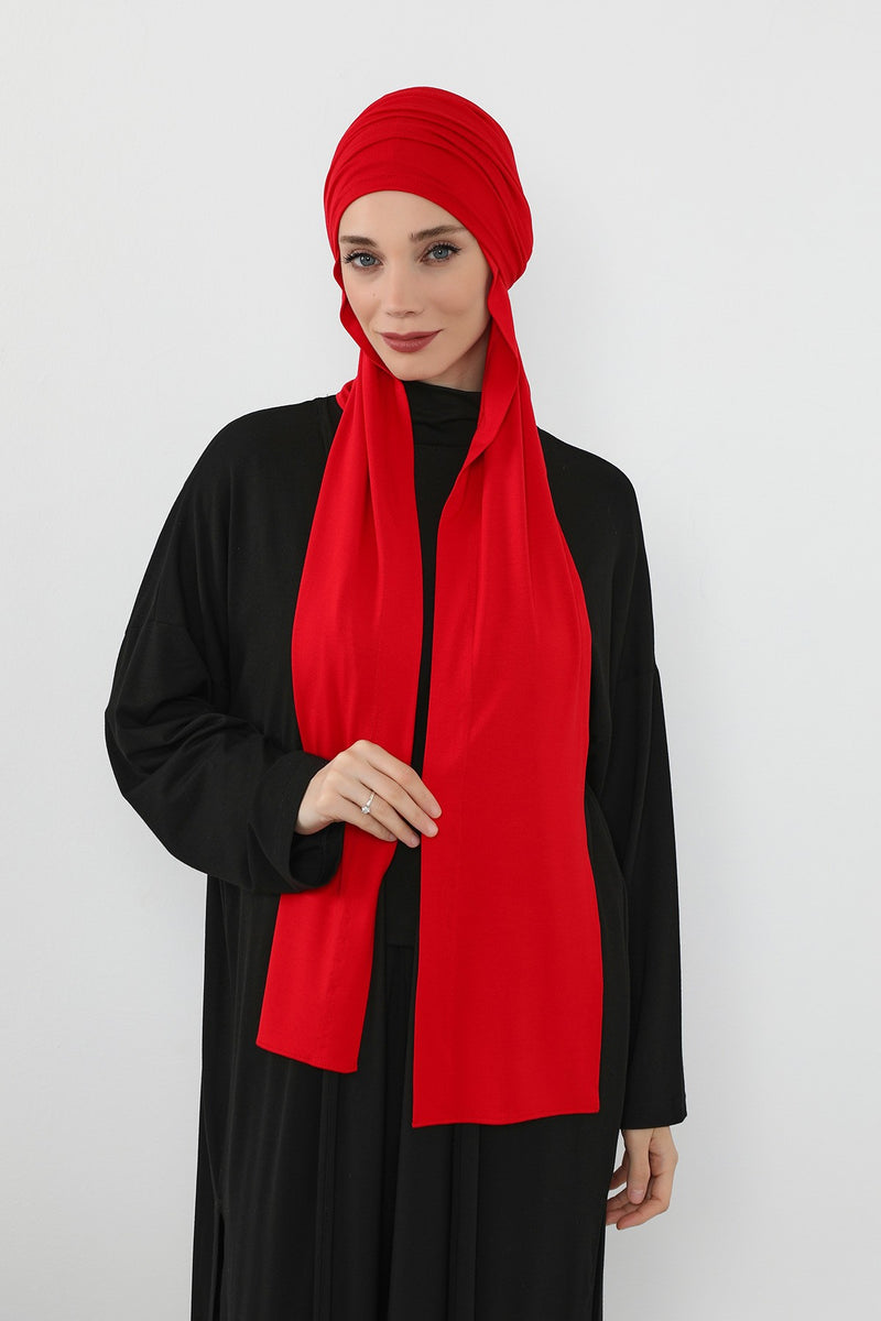 Two-Piece Jersey Hijab Set – Soft Scarf and Matching Undercap, Plain Jersey Hijab & Undercap Set for Everyday Wear,PS-57 Red