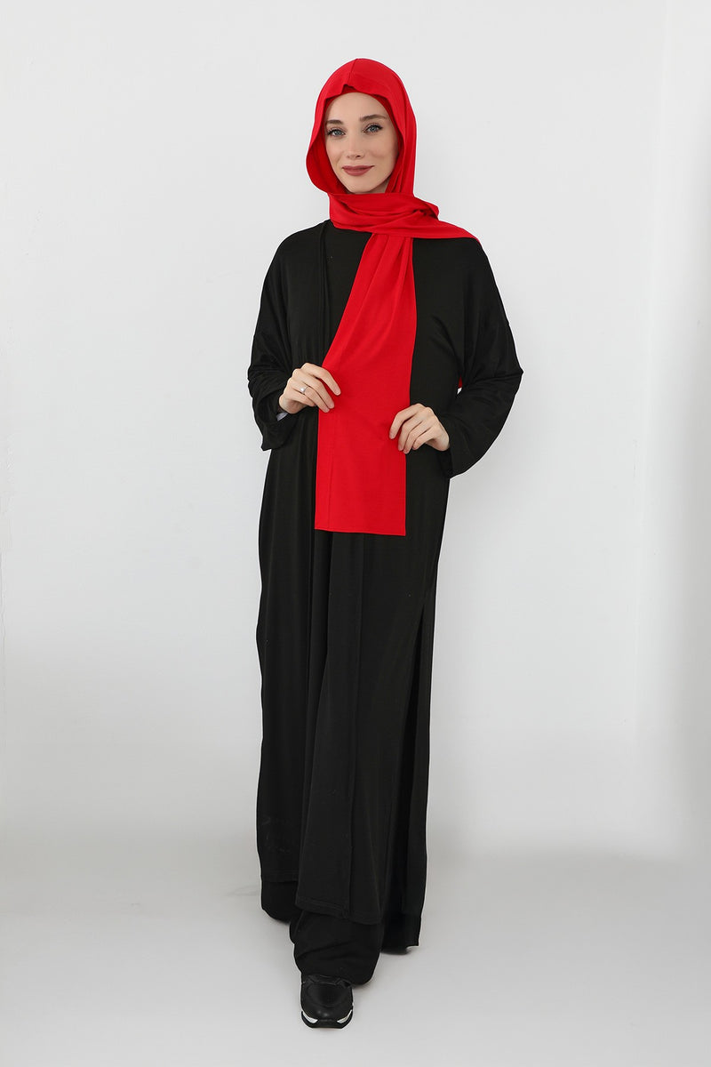 Two-Piece Jersey Hijab Set – Soft Scarf and Matching Undercap, Plain Jersey Hijab & Undercap Set for Everyday Wear,PS-57 Red