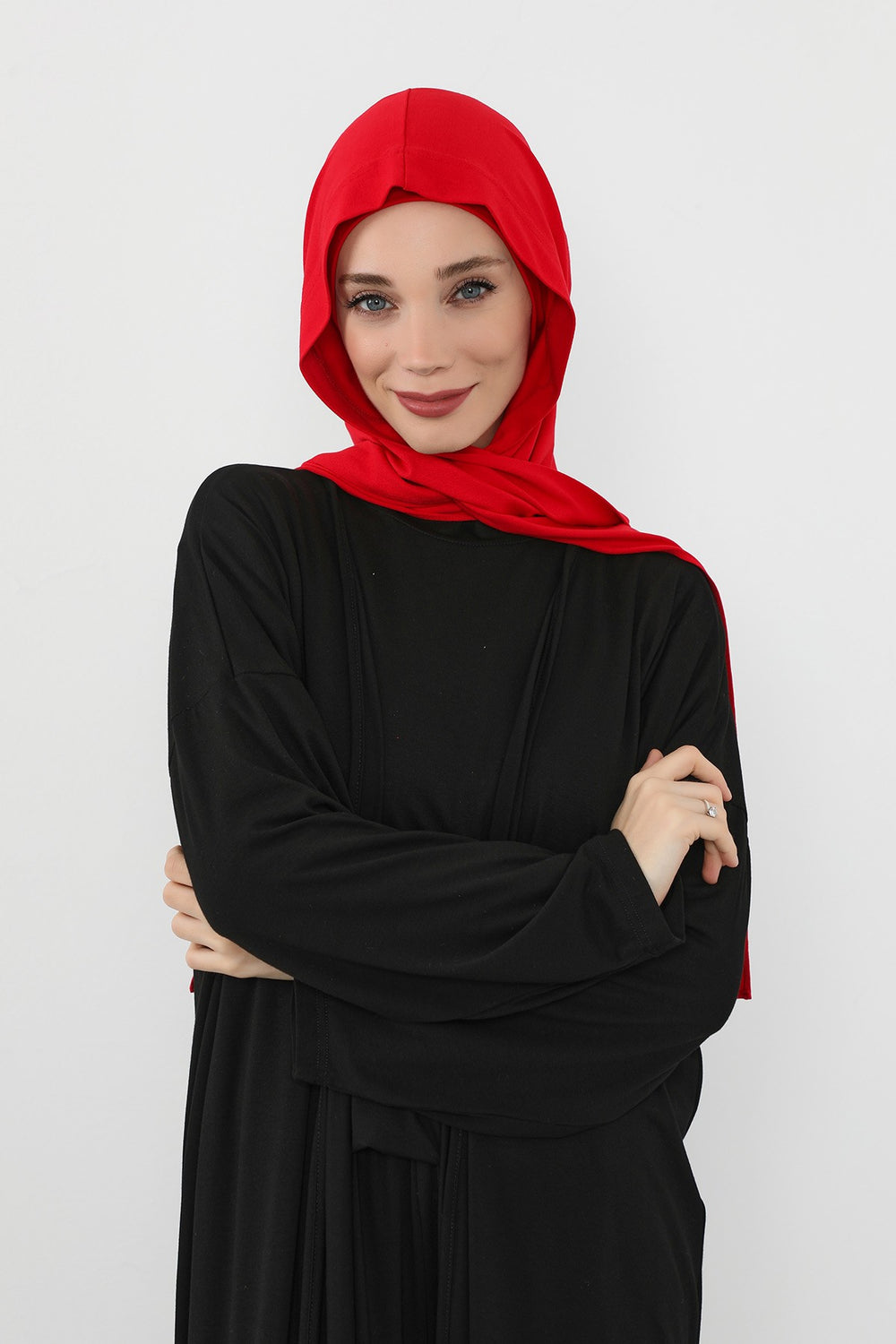 Two-Piece Jersey Hijab Set – Soft Scarf and Matching Undercap, Plain Jersey Hijab & Undercap Set for Everyday Wear,PS-57 Red
