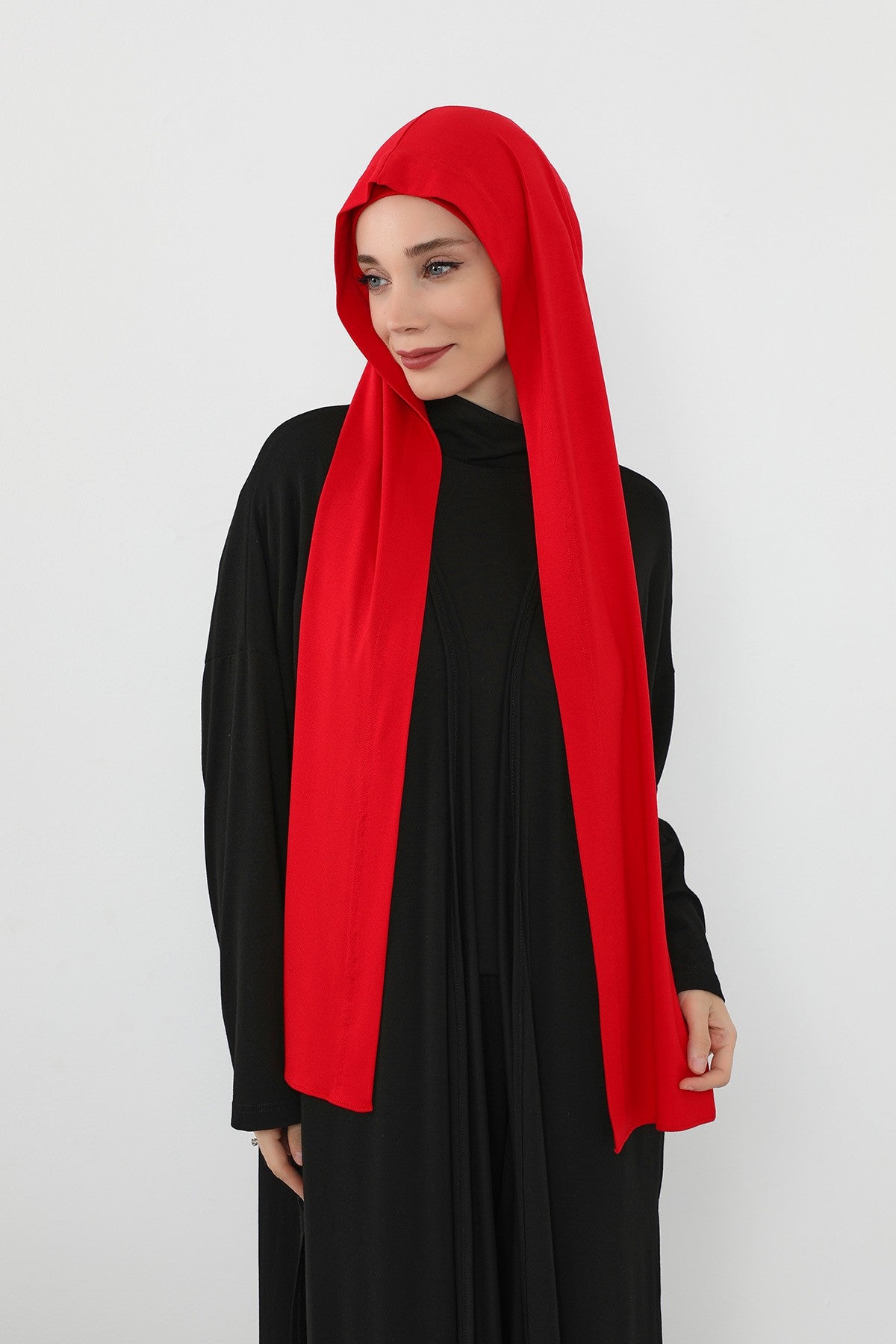 Two-Piece Jersey Hijab Set – Soft Scarf and Matching Undercap, Plain Jersey Hijab & Undercap Set for Everyday Wear,PS-57 Red