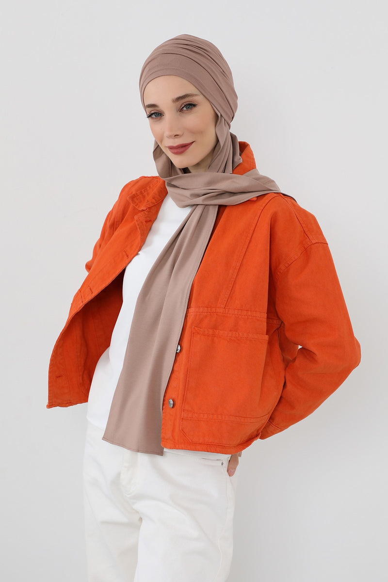 Two-Piece Jersey Hijab Set – Soft Scarf and Matching Undercap, Plain Jersey Hijab & Undercap Set for Everyday Wear,PS-57 Mink