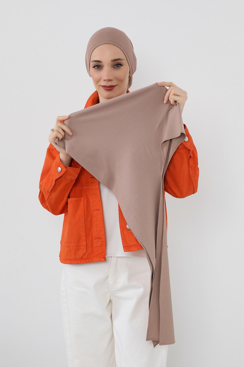 Two-Piece Jersey Hijab Set – Soft Scarf and Matching Undercap, Plain Jersey Hijab & Undercap Set for Everyday Wear,PS-57 Mink