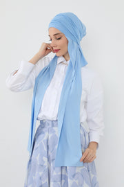 Two-Piece Jersey Hijab Set – Soft Scarf and Matching Undercap, Plain Jersey Hijab & Undercap Set for Everyday Wear,PS-57 Blue