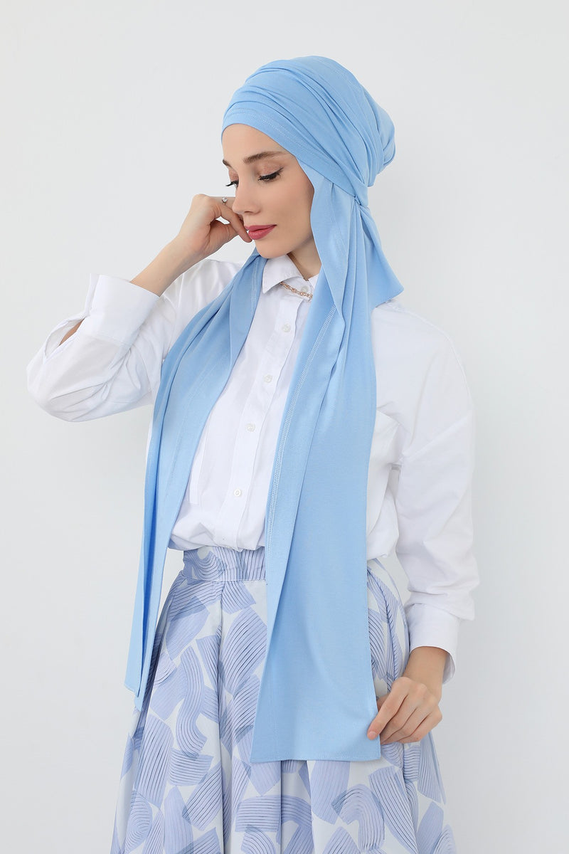 Two-Piece Jersey Hijab Set – Soft Scarf and Matching Undercap, Plain Jersey Hijab & Undercap Set for Everyday Wear,PS-57 Blue