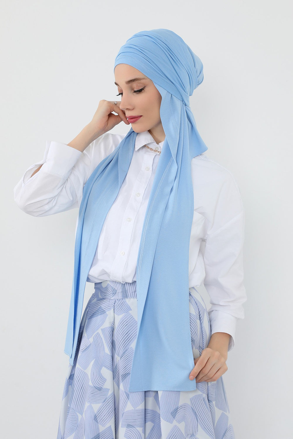 Two-Piece Jersey Hijab Set – Soft Scarf and Matching Undercap, Plain Jersey Hijab & Undercap Set for Everyday Wear,PS-57 Blue