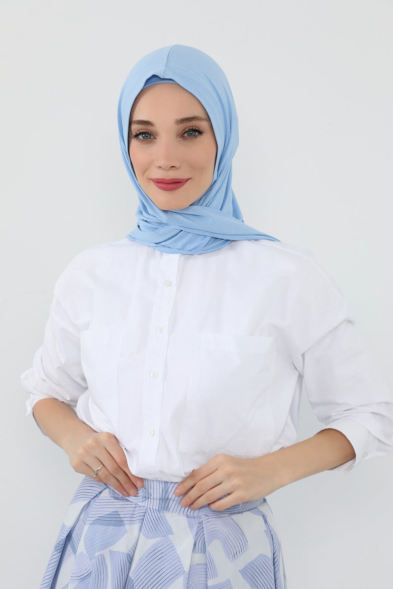 Two-Piece Jersey Hijab Set – Soft Scarf and Matching Undercap, Plain Jersey Hijab & Undercap Set for Everyday Wear,PS-57 Blue