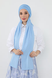 Two-Piece Jersey Hijab Set – Soft Scarf and Matching Undercap, Plain Jersey Hijab & Undercap Set for Everyday Wear,PS-57 Blue
