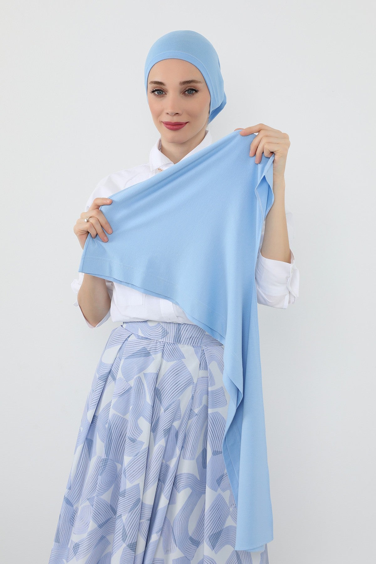 Two-Piece Jersey Hijab Set – Soft Scarf and Matching Undercap, Plain Jersey Hijab & Undercap Set for Everyday Wear,PS-57 Blue