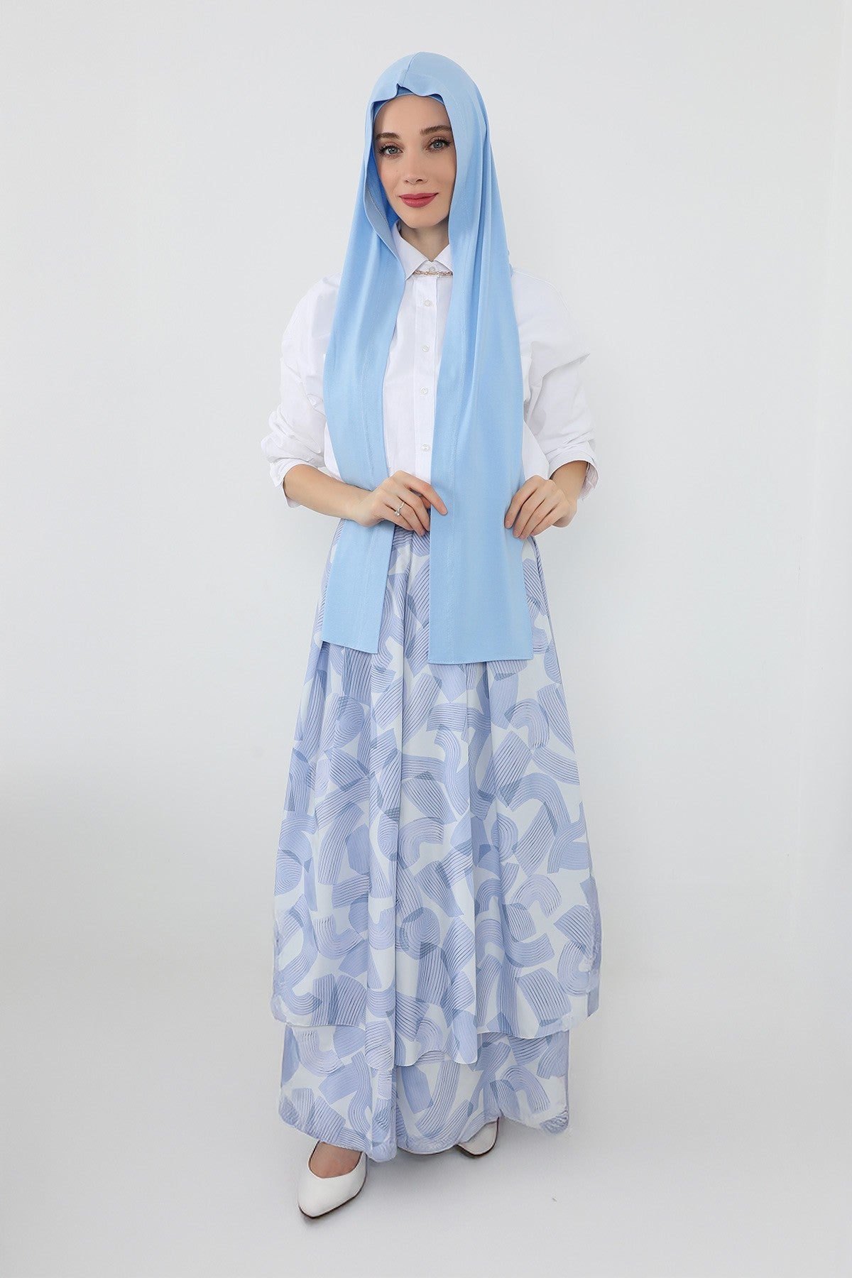 Two-Piece Jersey Hijab Set – Soft Scarf and Matching Undercap, Plain Jersey Hijab & Undercap Set for Everyday Wear,PS-57 Blue