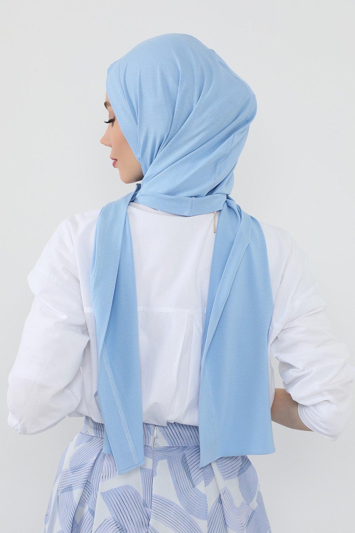 Two-Piece Jersey Hijab Set – Soft Scarf and Matching Undercap, Plain Jersey Hijab & Undercap Set for Everyday Wear,PS-57 Blue