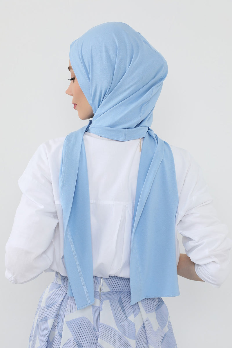 Two-Piece Jersey Hijab Set – Soft Scarf and Matching Undercap, Plain Jersey Hijab & Undercap Set for Everyday Wear,PS-57 Blue