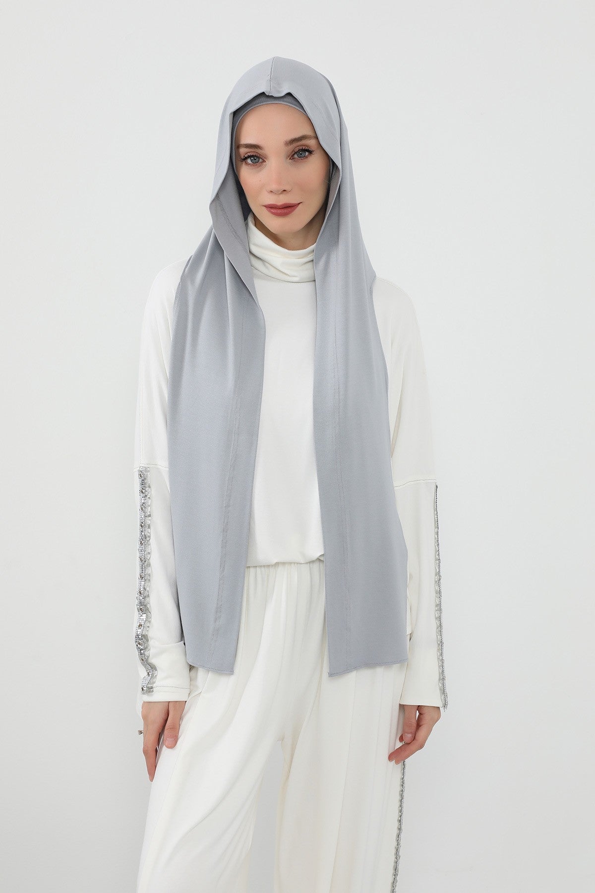 Two-Piece Jersey Hijab Set – Soft Scarf and Matching Undercap, Plain Jersey Hijab & Undercap Set for Everyday Wear,PS-57 Grey 2