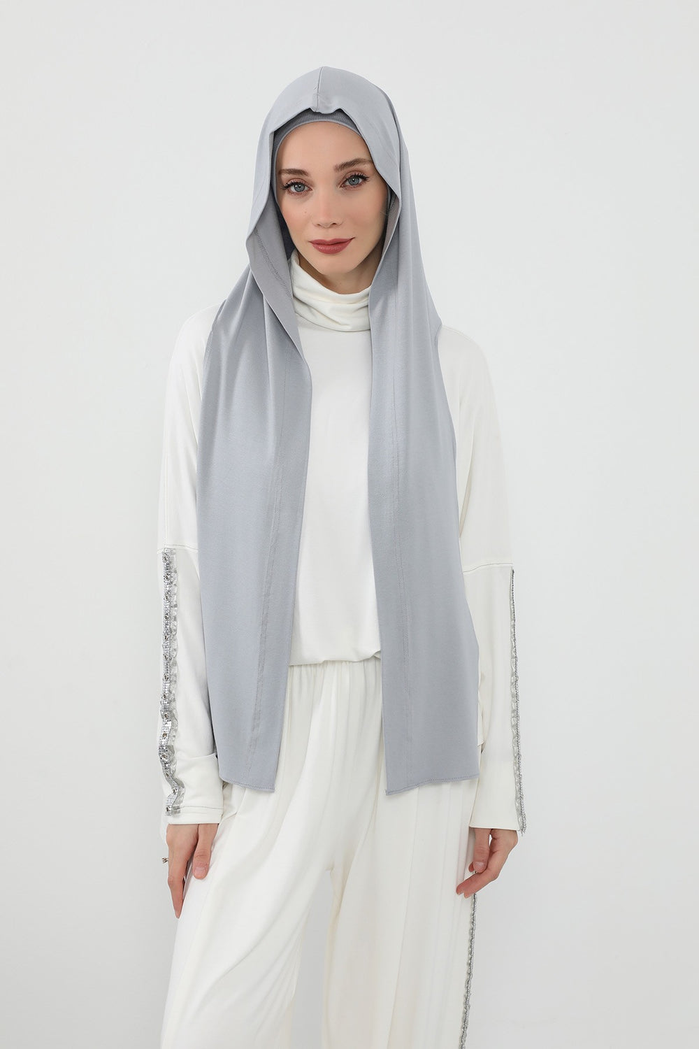 Two-Piece Jersey Hijab Set – Soft Scarf and Matching Undercap, Plain Jersey Hijab & Undercap Set for Everyday Wear,PS-57 Grey 2