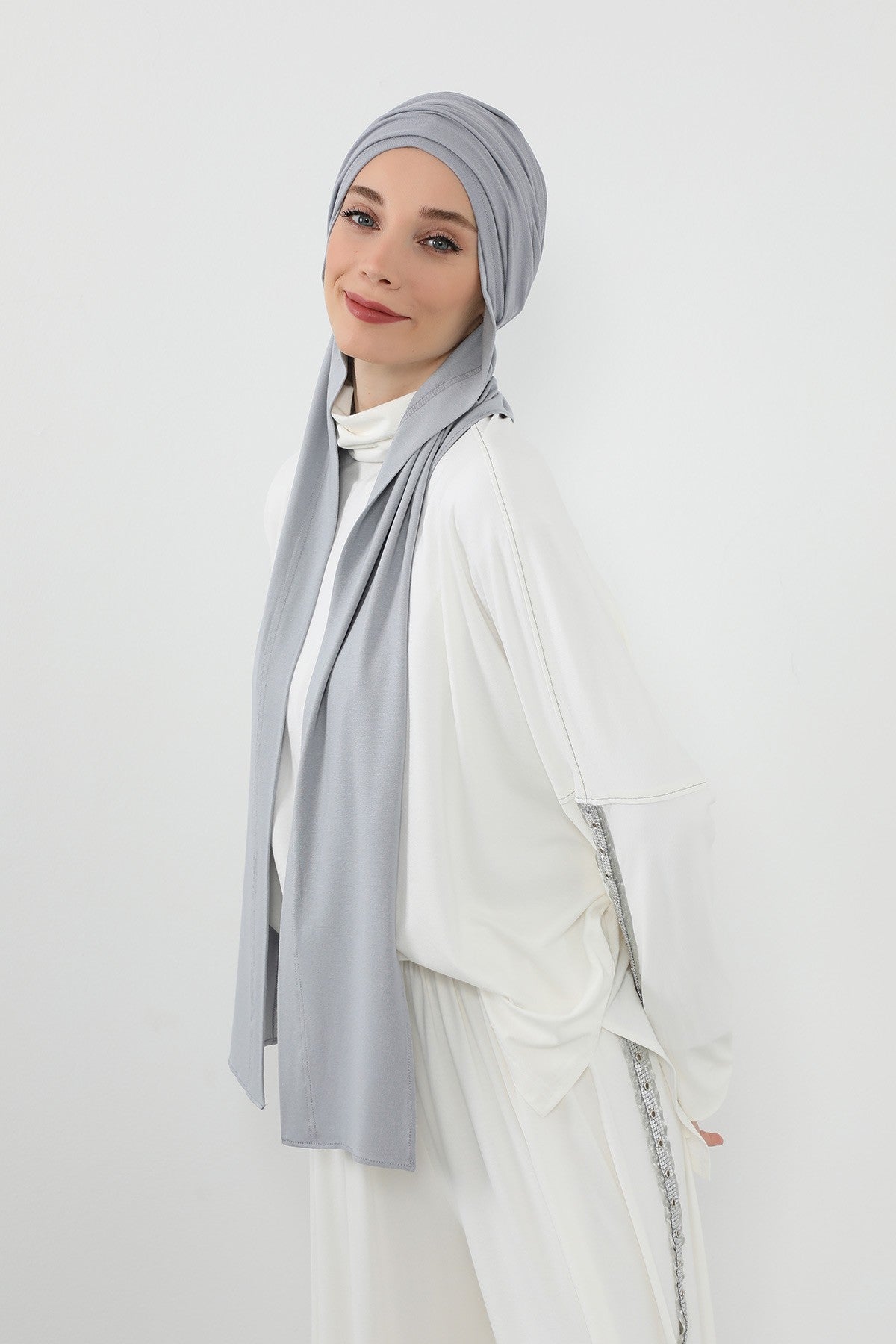 Two-Piece Jersey Hijab Set – Soft Scarf and Matching Undercap, Plain Jersey Hijab & Undercap Set for Everyday Wear,PS-57 Grey 2