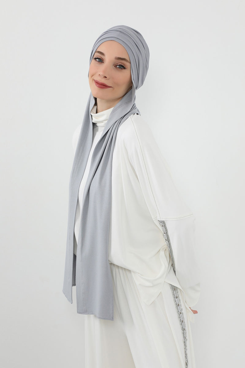 Two-Piece Jersey Hijab Set – Soft Scarf and Matching Undercap, Plain Jersey Hijab & Undercap Set for Everyday Wear,PS-57 Grey 2