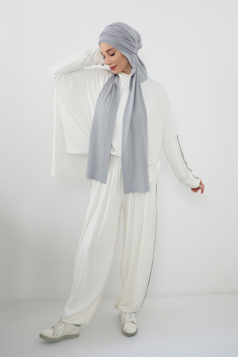Two-Piece Jersey Hijab Set – Soft Scarf and Matching Undercap, Plain Jersey Hijab & Undercap Set for Everyday Wear,PS-57 Grey 2