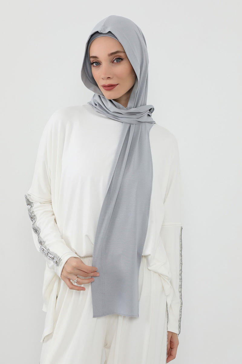 Two-Piece Jersey Hijab Set – Soft Scarf and Matching Undercap, Plain Jersey Hijab & Undercap Set for Everyday Wear,PS-57 Grey 2