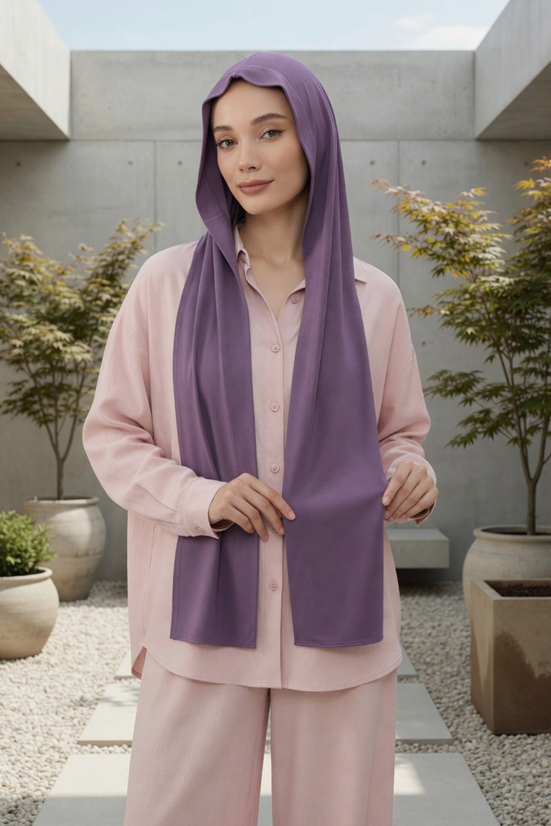 Two-Piece Jersey Hijab Set – Soft Scarf and Matching Undercap, Plain Jersey Hijab & Undercap Set for Everyday Wear,PS-57 Purple 2