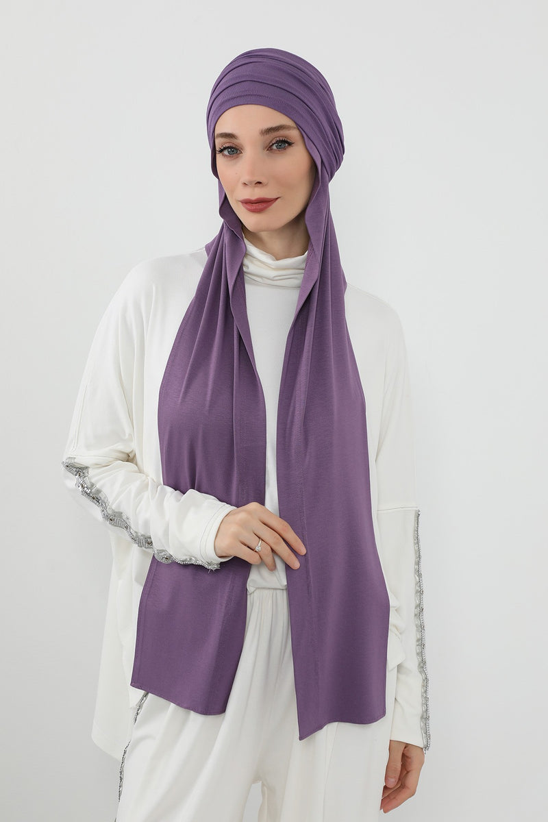 Two-Piece Jersey Hijab Set – Soft Scarf and Matching Undercap, Plain Jersey Hijab & Undercap Set for Everyday Wear,PS-57 Purple 2