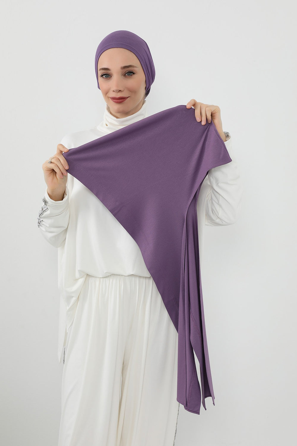 Two-Piece Jersey Hijab Set – Soft Scarf and Matching Undercap, Plain Jersey Hijab & Undercap Set for Everyday Wear,PS-57 Purple 2