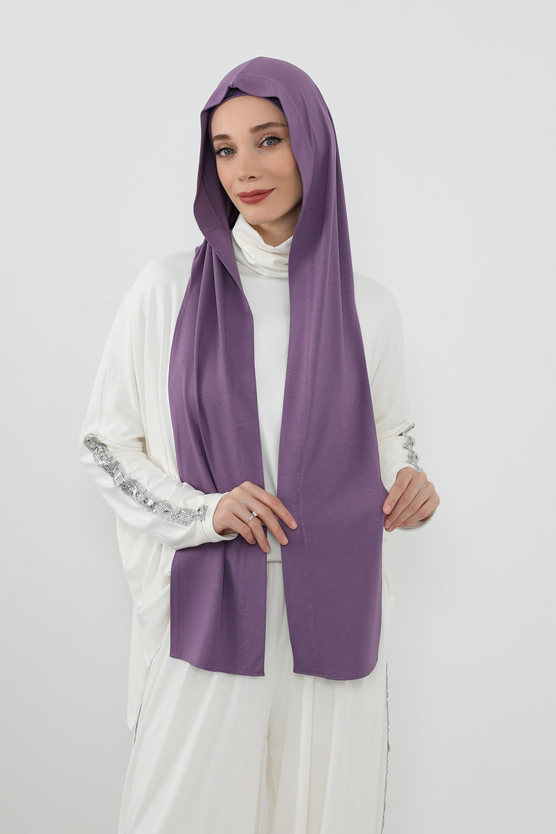 Two-Piece Jersey Hijab Set – Soft Scarf and Matching Undercap, Plain Jersey Hijab & Undercap Set for Everyday Wear,PS-57 Purple 2