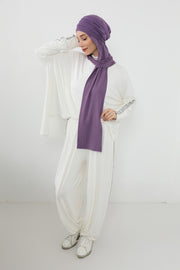 Two-Piece Jersey Hijab Set – Soft Scarf and Matching Undercap, Plain Jersey Hijab & Undercap Set for Everyday Wear,PS-57 Purple 2