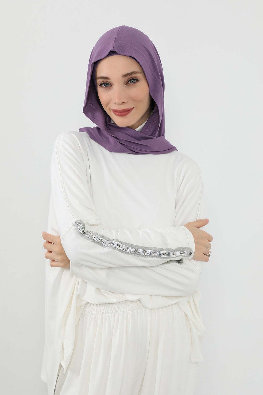 Two-Piece Jersey Hijab Set – Soft Scarf and Matching Undercap, Plain Jersey Hijab & Undercap Set for Everyday Wear,PS-57 Purple 2