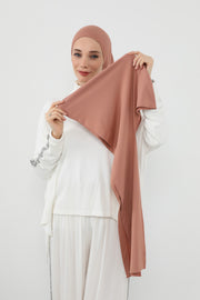 Two-Piece Jersey Hijab Set – Soft Scarf and Matching Undercap, Plain Jersey Hijab & Undercap Set for Everyday Wear,PS-57 Salmon