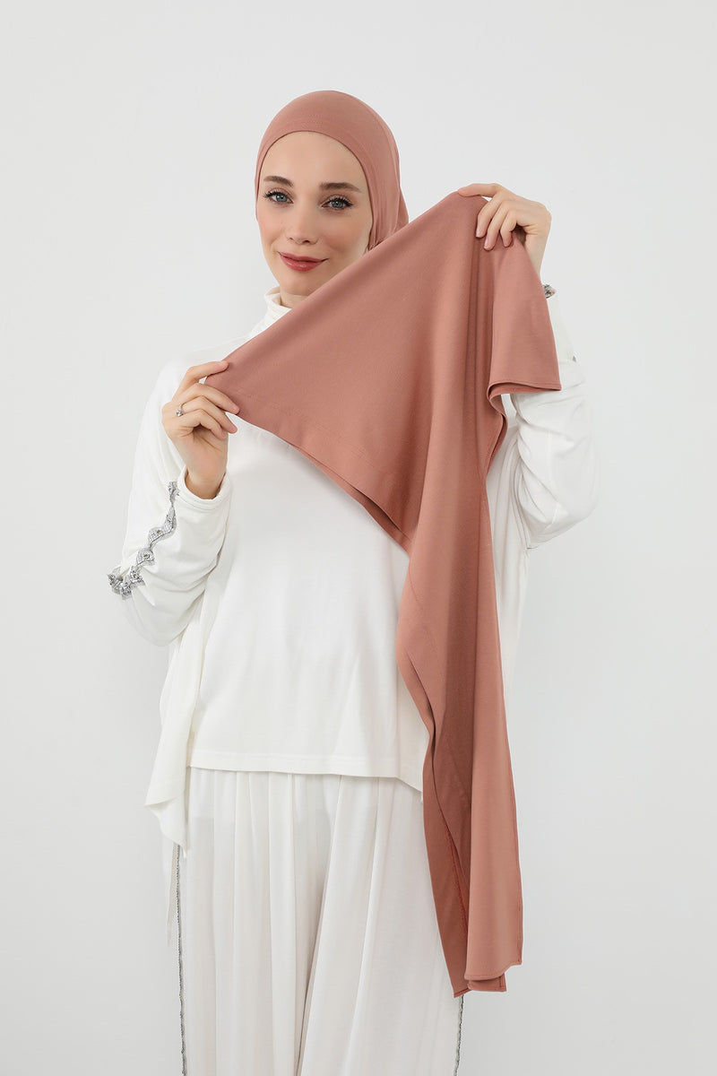 Two-Piece Jersey Hijab Set – Soft Scarf and Matching Undercap, Plain Jersey Hijab & Undercap Set for Everyday Wear,PS-57 Salmon