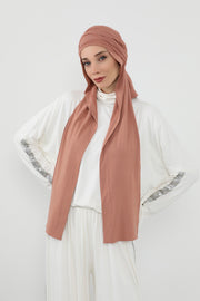 Two-Piece Jersey Hijab Set – Soft Scarf and Matching Undercap, Plain Jersey Hijab & Undercap Set for Everyday Wear,PS-57 Salmon