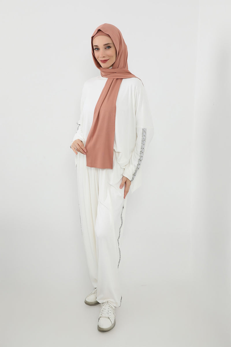 Two-Piece Jersey Hijab Set – Soft Scarf and Matching Undercap, Plain Jersey Hijab & Undercap Set for Everyday Wear,PS-57 Salmon