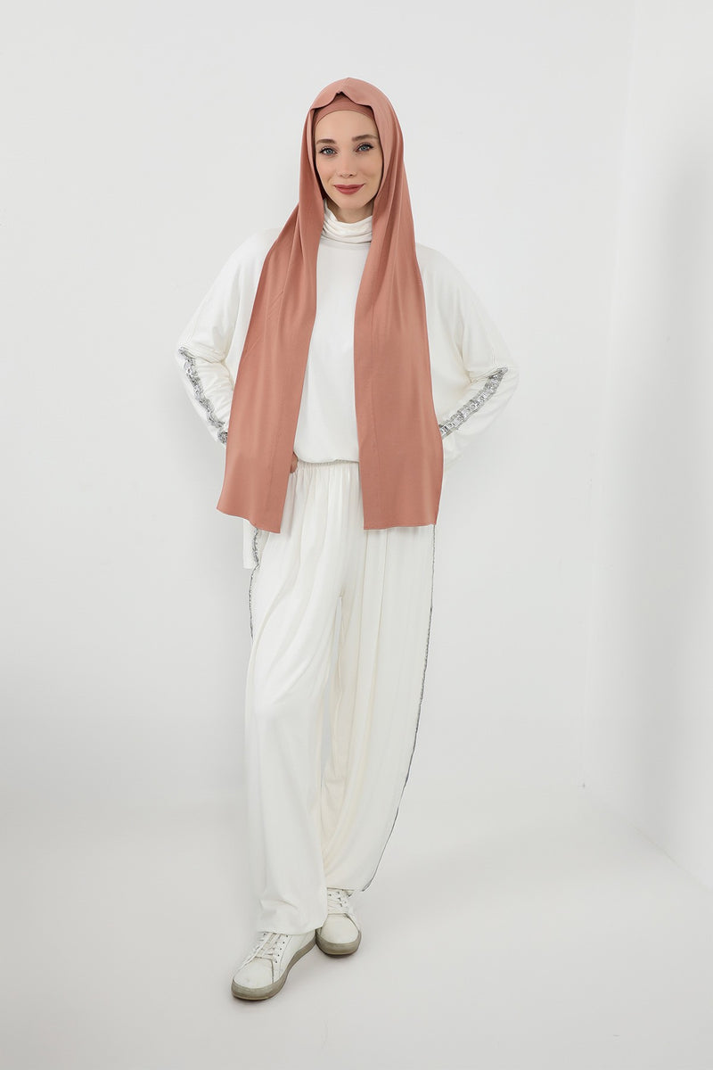 Two-Piece Jersey Hijab Set – Soft Scarf and Matching Undercap, Plain Jersey Hijab & Undercap Set for Everyday Wear,PS-57 Salmon
