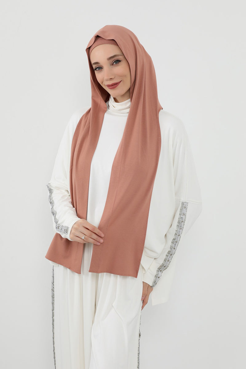 Two-Piece Jersey Hijab Set – Soft Scarf and Matching Undercap, Plain Jersey Hijab & Undercap Set for Everyday Wear,PS-57 Salmon