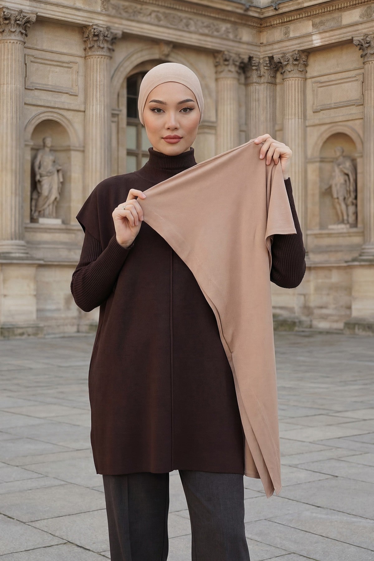 Two-Piece Jersey Hijab Set – Soft Scarf and Matching Undercap, Plain Jersey Hijab & Undercap Set for Everyday Wear,PS-57 Sand Brown