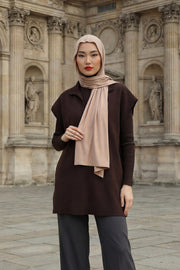 Two-Piece Jersey Hijab Set – Soft Scarf and Matching Undercap, Plain Jersey Hijab & Undercap Set for Everyday Wear,PS-57 Sand Brown