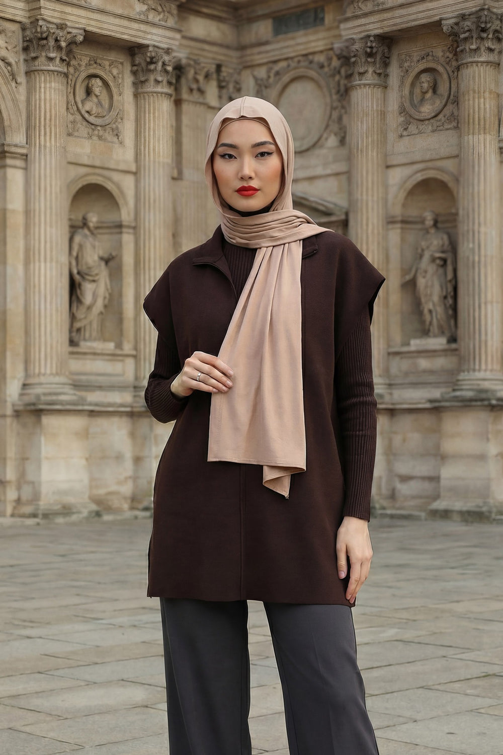 Two-Piece Jersey Hijab Set – Soft Scarf and Matching Undercap, Plain Jersey Hijab & Undercap Set for Everyday Wear,PS-57 Sand Brown