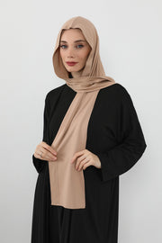 Two-Piece Jersey Hijab Set – Soft Scarf and Matching Undercap, Plain Jersey Hijab & Undercap Set for Everyday Wear,PS-57 Sand Brown