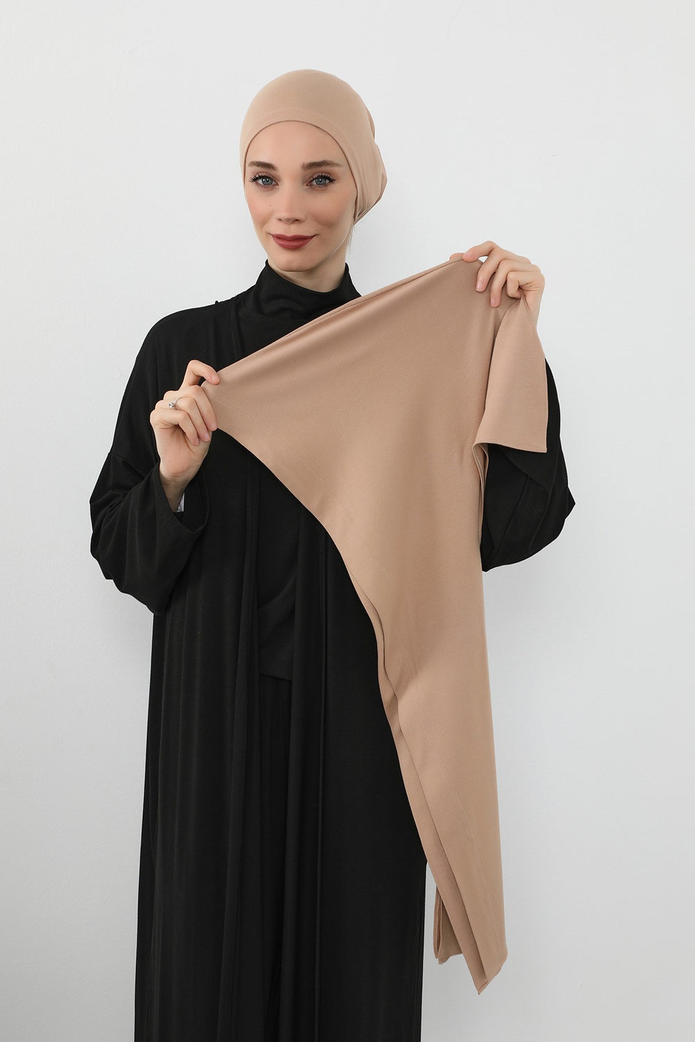 Two-Piece Jersey Hijab Set – Soft Scarf and Matching Undercap, Plain Jersey Hijab & Undercap Set for Everyday Wear,PS-57 Sand Brown