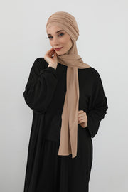 Two-Piece Jersey Hijab Set – Soft Scarf and Matching Undercap, Plain Jersey Hijab & Undercap Set for Everyday Wear,PS-57 Sand Brown