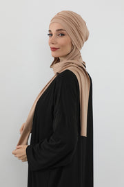 Two-Piece Jersey Hijab Set – Soft Scarf and Matching Undercap, Plain Jersey Hijab & Undercap Set for Everyday Wear,PS-57 Sand Brown