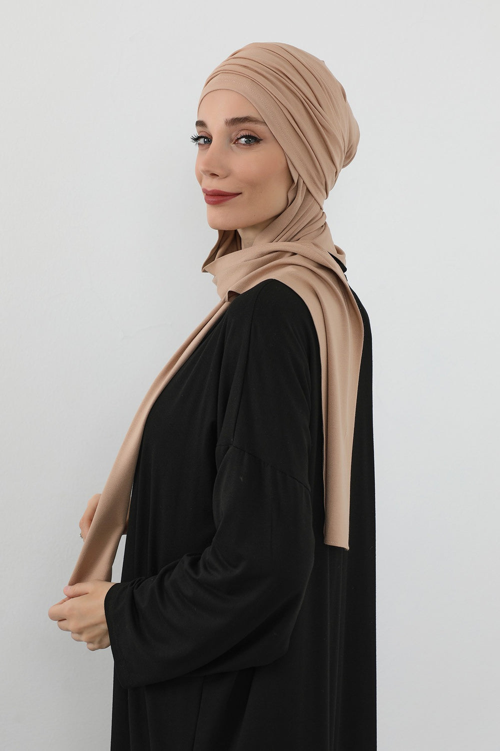 Two-Piece Jersey Hijab Set – Soft Scarf and Matching Undercap, Plain Jersey Hijab & Undercap Set for Everyday Wear,PS-57 Sand Brown