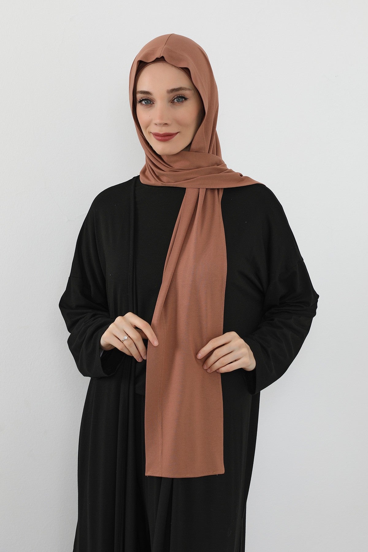 Two-Piece Jersey Hijab Set – Soft Scarf and Matching Undercap, Plain Jersey Hijab & Undercap Set for Everyday Wear,PS-57 Caramel Brown