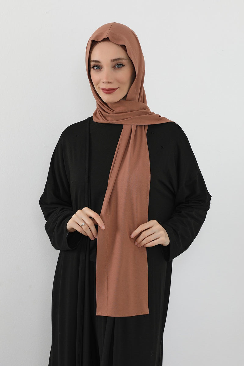 Two-Piece Jersey Hijab Set – Soft Scarf and Matching Undercap, Plain Jersey Hijab & Undercap Set for Everyday Wear,PS-57 Caramel Brown