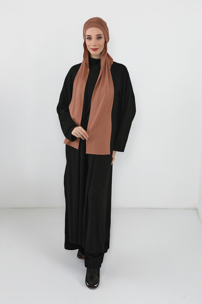 Two-Piece Jersey Hijab Set – Soft Scarf and Matching Undercap, Plain Jersey Hijab & Undercap Set for Everyday Wear,PS-57 Caramel Brown