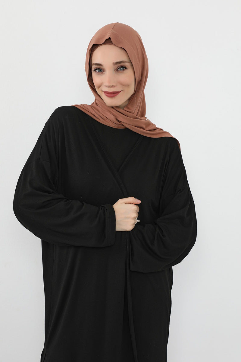 Two-Piece Jersey Hijab Set – Soft Scarf and Matching Undercap, Plain Jersey Hijab & Undercap Set for Everyday Wear,PS-57 Caramel Brown