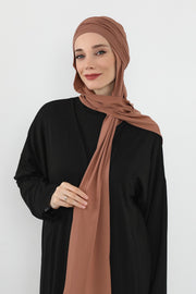 Two-Piece Jersey Hijab Set – Soft Scarf and Matching Undercap, Plain Jersey Hijab & Undercap Set for Everyday Wear,PS-57 Caramel Brown